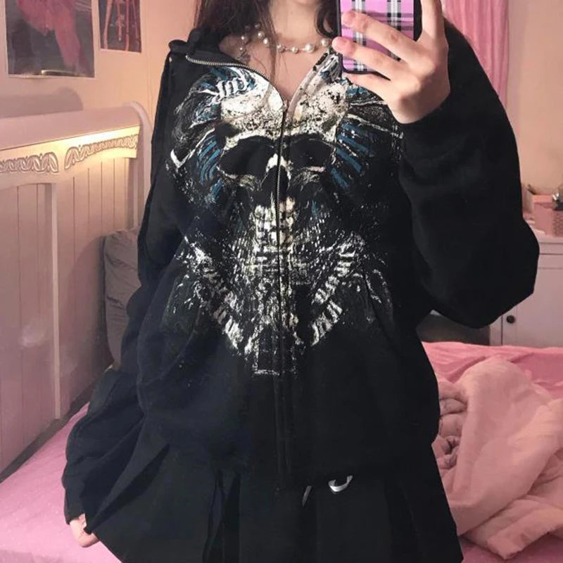 Gothic Grunge Graphic Zip Hoodie