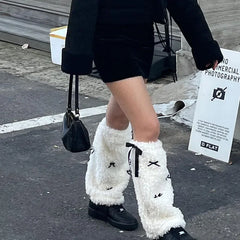 Gothic Bow Spliced Plush Sock