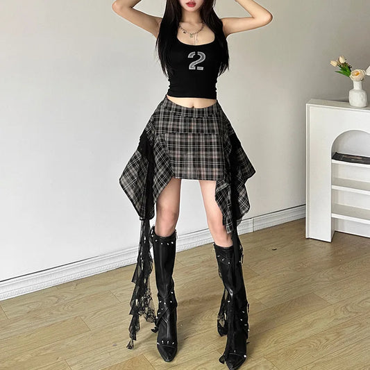 Bead Patchwork PU Leather Skirt