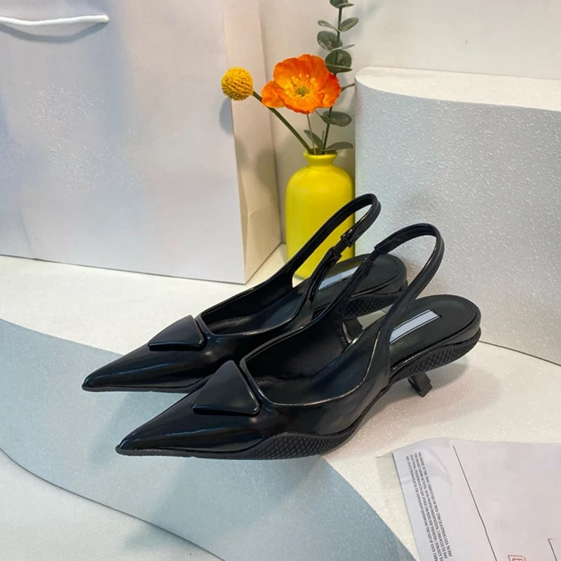 Patent Leather Gothic Slingback Pointed Toe High Heel Main image