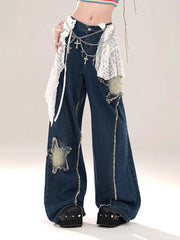 Blue Gothic Baggy Star Denim Pant