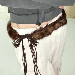 Vintage Gothic Fur Patchwork Tie Belt