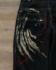 Wing Embroidery Wide Leg Pants