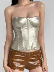 Leather Corset Y2K Patchwork Sexy Tube Crop Top