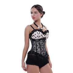 Lace Dot Print Overbust Corset