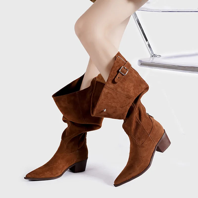 Zip Faux Leather Gothic Western Knee-High Boot
