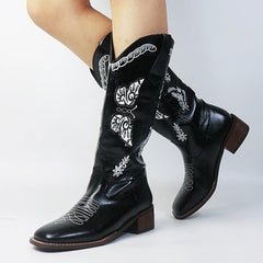 Love Heart Mid-Calf Chunky Heel Punk Western Boot
