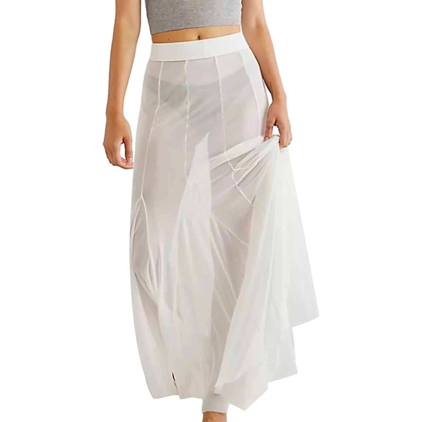 Mesh Sheer Ruffle Midi Skirt