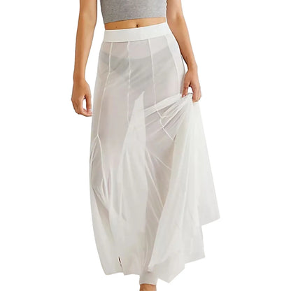 Mesh Sheer Ruffle Midi Skirt
