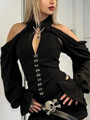 Off-Shoulder Hollow Out Corset Blouse