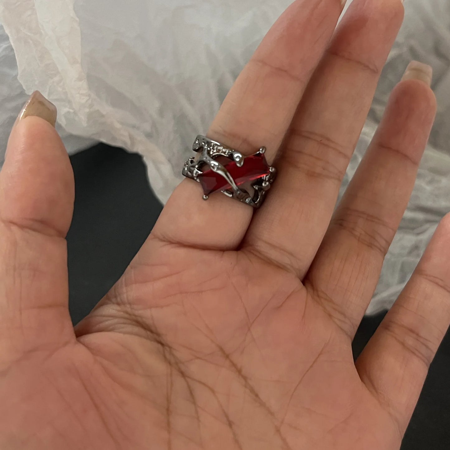Gothic Crystal Black Spider Ring