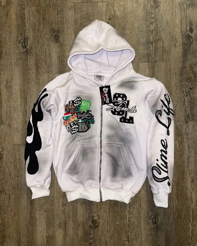 Gothic Retro Letter Flame Zip Hoodie Main image