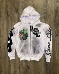 Gothic Retro Letter Flame Zip Hoodie