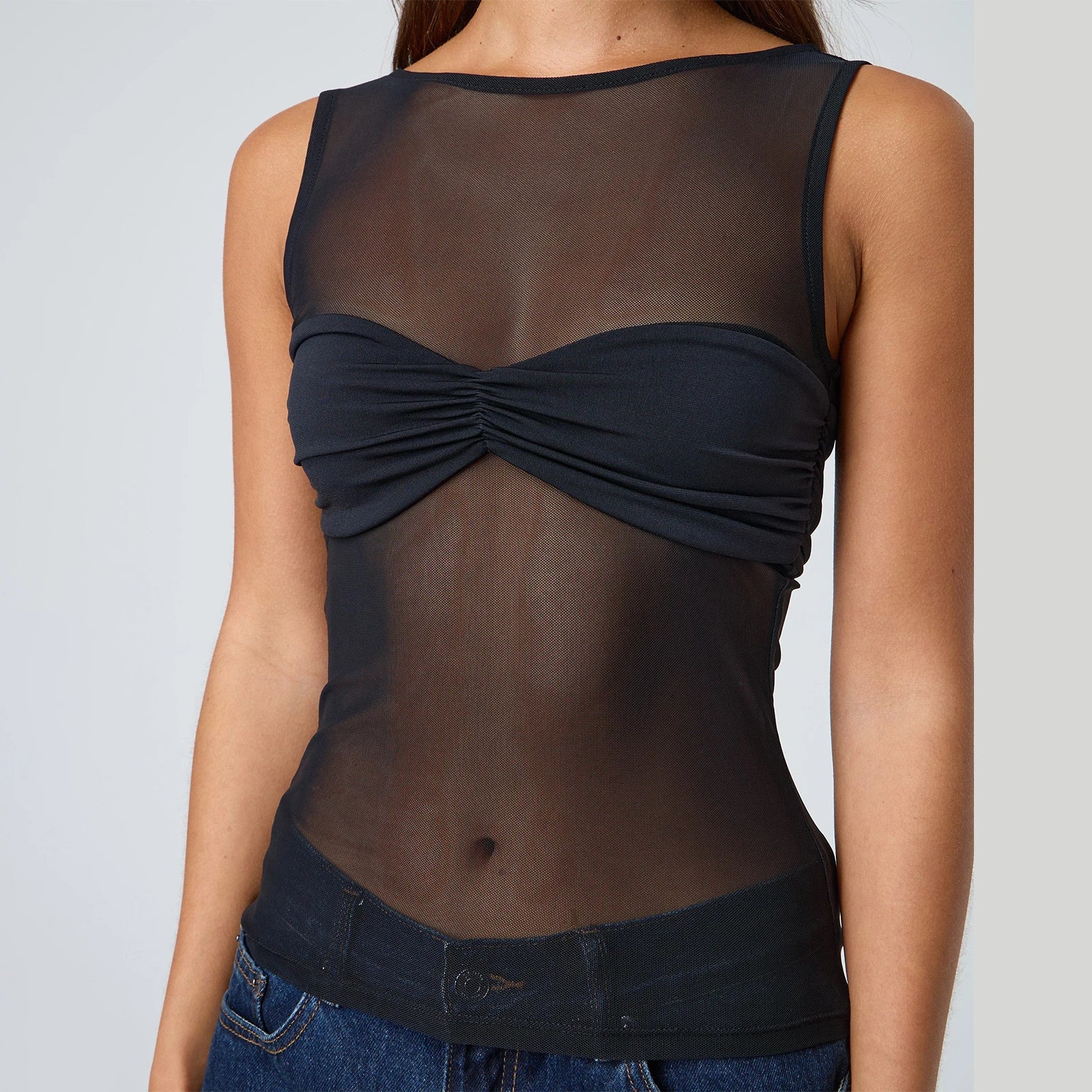 Sheer Mesh Ruched Transparent Crop Top Main image