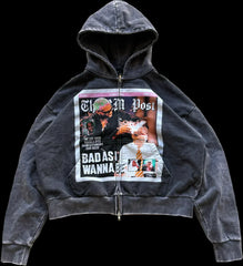 Gothic Punk Print Zip Hoodie