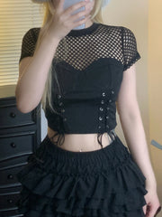 Gothic Cyber Punk Mesh Bandage Crop Top