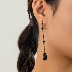 Gothic Black Crystal Long Tassel Drop Earring