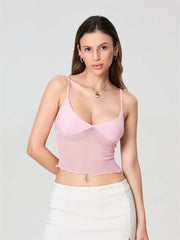 Tulle Patchwork Slim Fit Crop Top