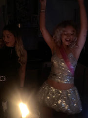 Sequins Glitter Y2K Camisole Puffy Skirt Crop Top