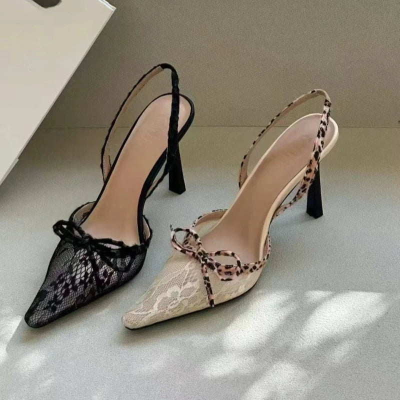 Leopard Print Gothic Lace Bow High Heels High Heel
