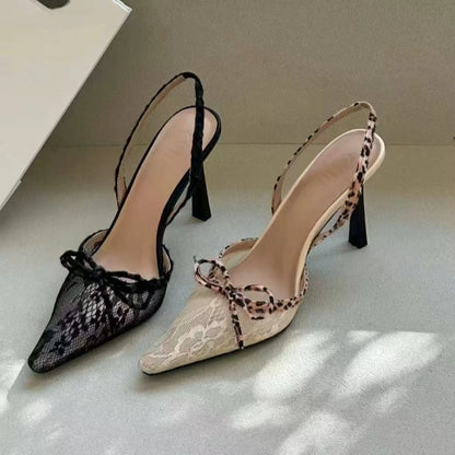 Leopard Print Gothic Lace Bow High Heels High Heel