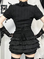 Vintage Jacquard Puff Sleeve Blouse