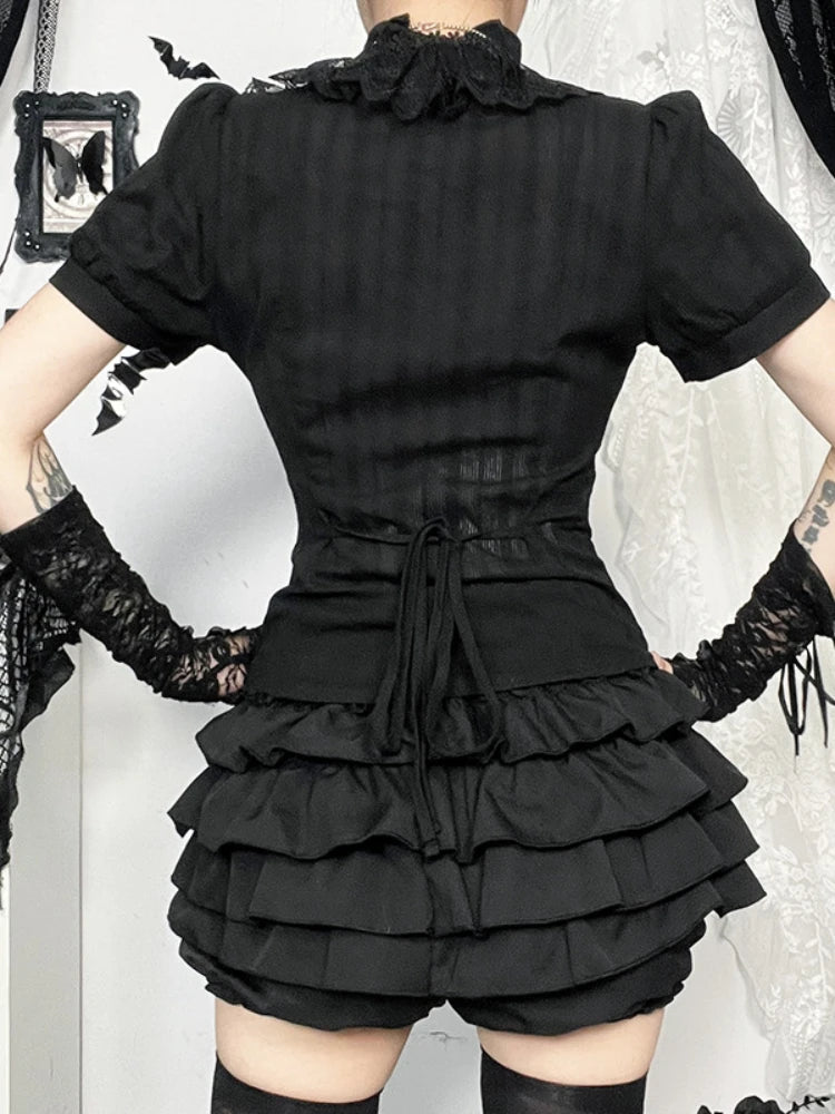 Vintage Jacquard Puff Sleeve Blouse