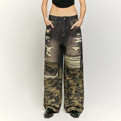 Washed Gothic Camouflage Ripped Pant