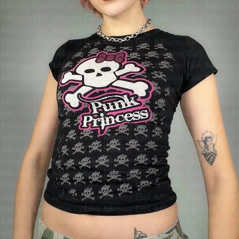 Skull Print Grunge Cotton T-shirt