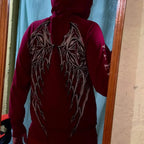 Gothic Red Oversize Zipper Hoodie