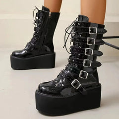 Chunky Heeled Knee High Motorcycle Gothic Boot