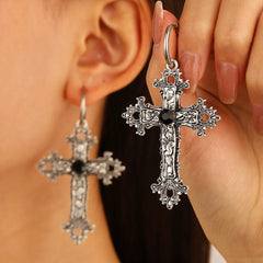 Gothic Large Silver Cross Wedding Drop Earring