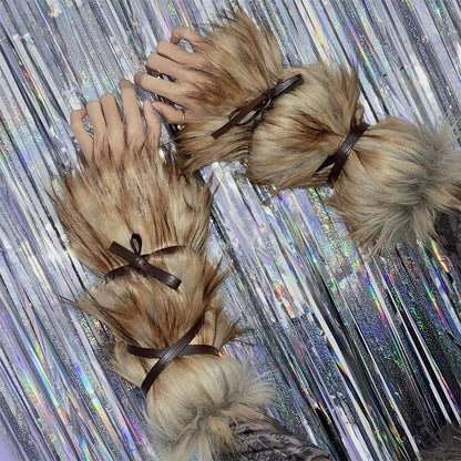 Gothic Strappy Faux Fur Winter Sock