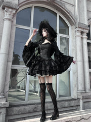 Gothic Horn Sleeve Ruffled Blouse