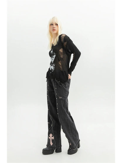 Black Gothic 90s Aesthetic Denim Pant