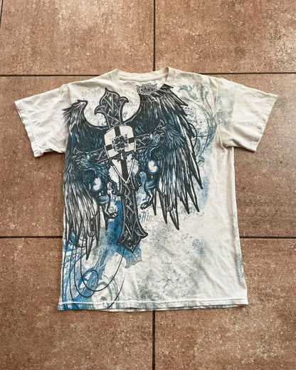 Wing Pattern Gothic Cotton T-shirt