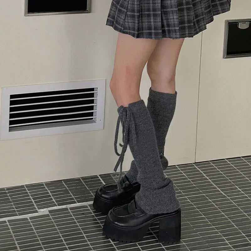Gothic Rope Bow Wool Knitted Sock