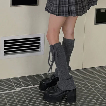 Gothic Rope Bow Wool Knitted Sock