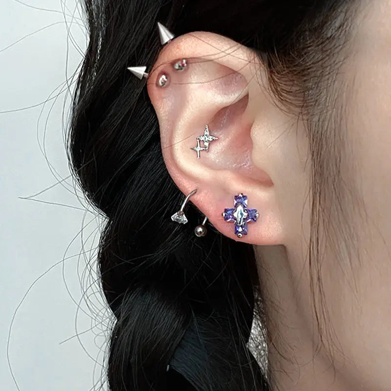 Cubic Zirconia Cross Hoop Dangle Earring