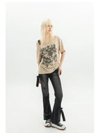 Black Gothic Bow Flare Denim Pant