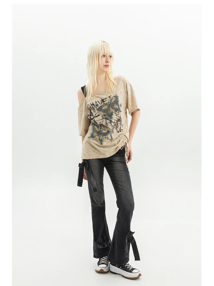 Black Gothic Bow Flare Denim Pant