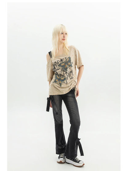 Black Gothic Bow Flare Denim Pant
