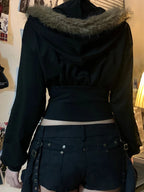 Gothic Cyber Punk Fur Hem Hoodie