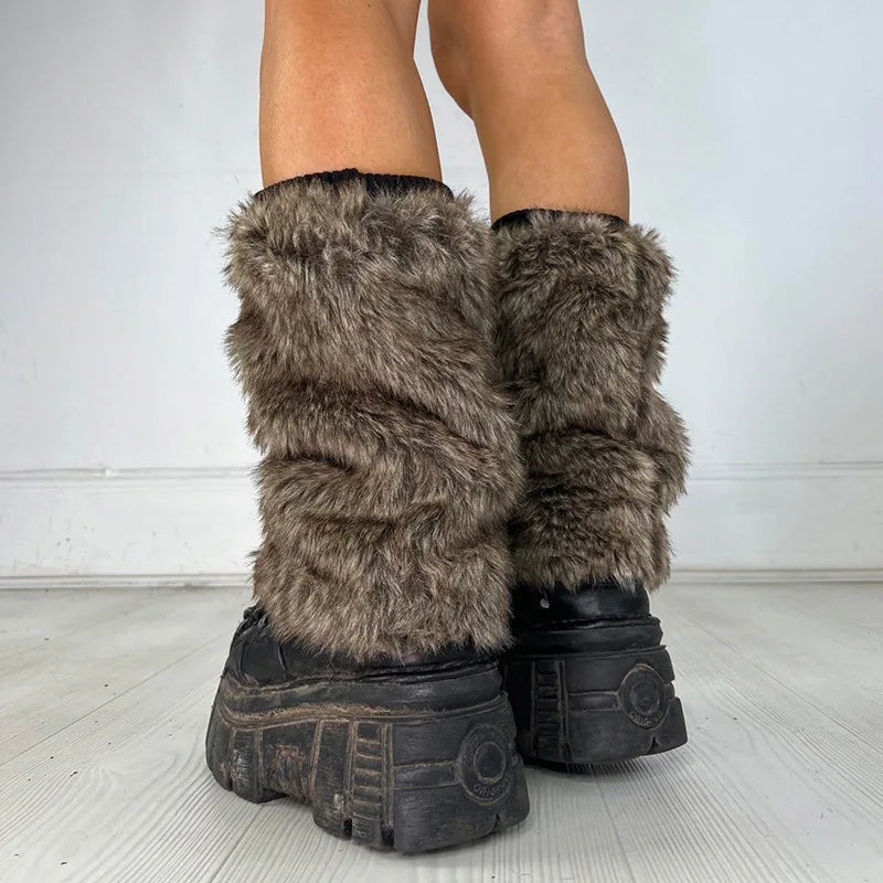 Gothic Faux Fur Thick Plush Sock