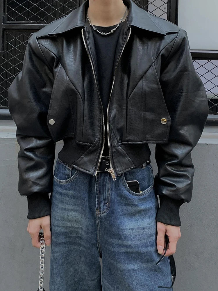 Black Shoulder Pad Biker Jacket