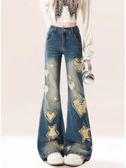 Blue Gothic Baggy Flare Star Pant