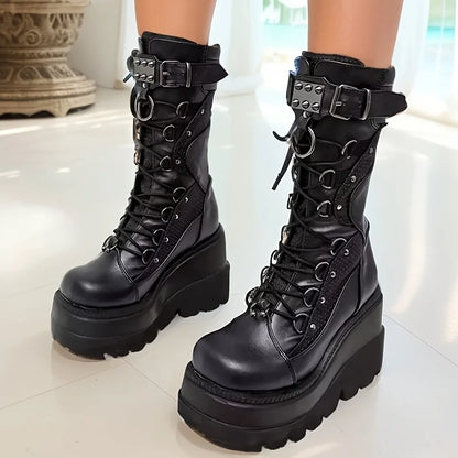 Brand New Goth Platform Rivet Punk Wedge Boot