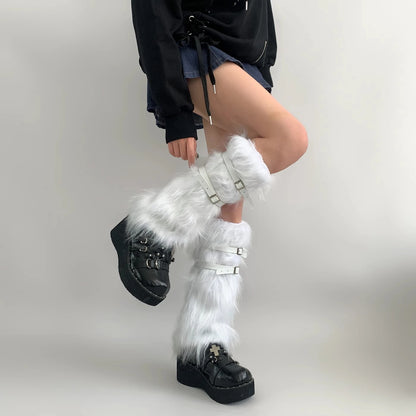 Gothic Leather Belt Fur Sock