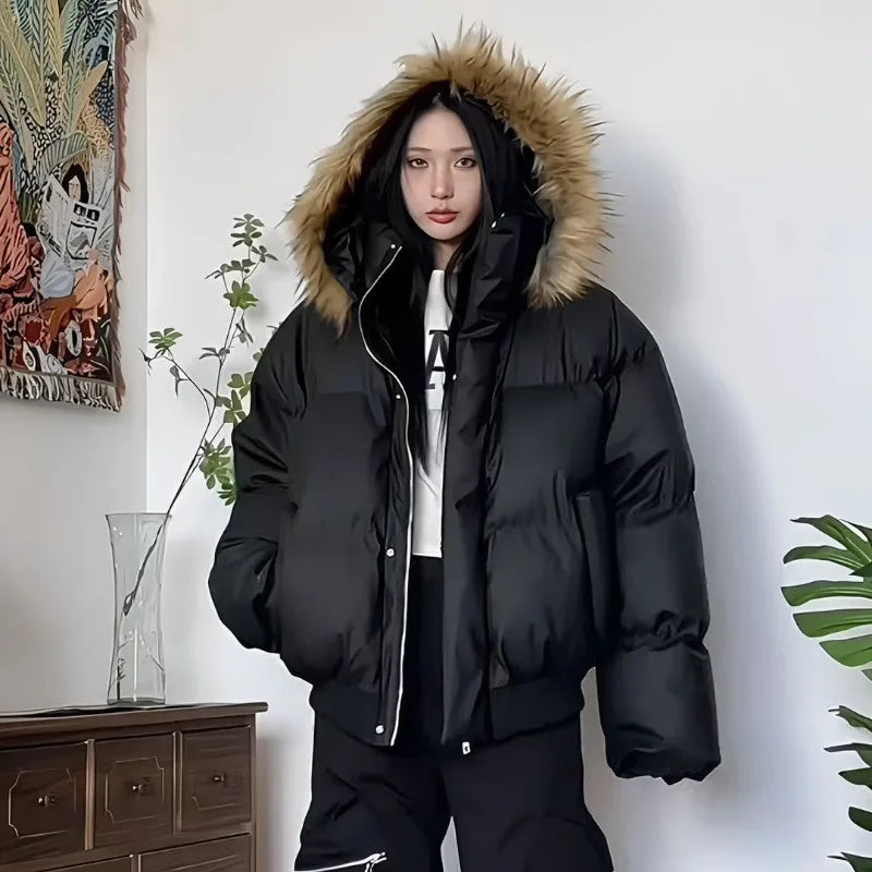 Fur Collar Quilted Hooded Coat Main image