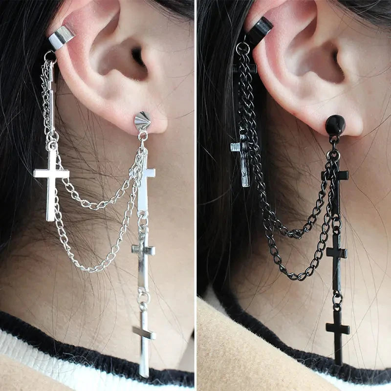 Unisex Punk Cross Tassel Chain Clip Earring Main image